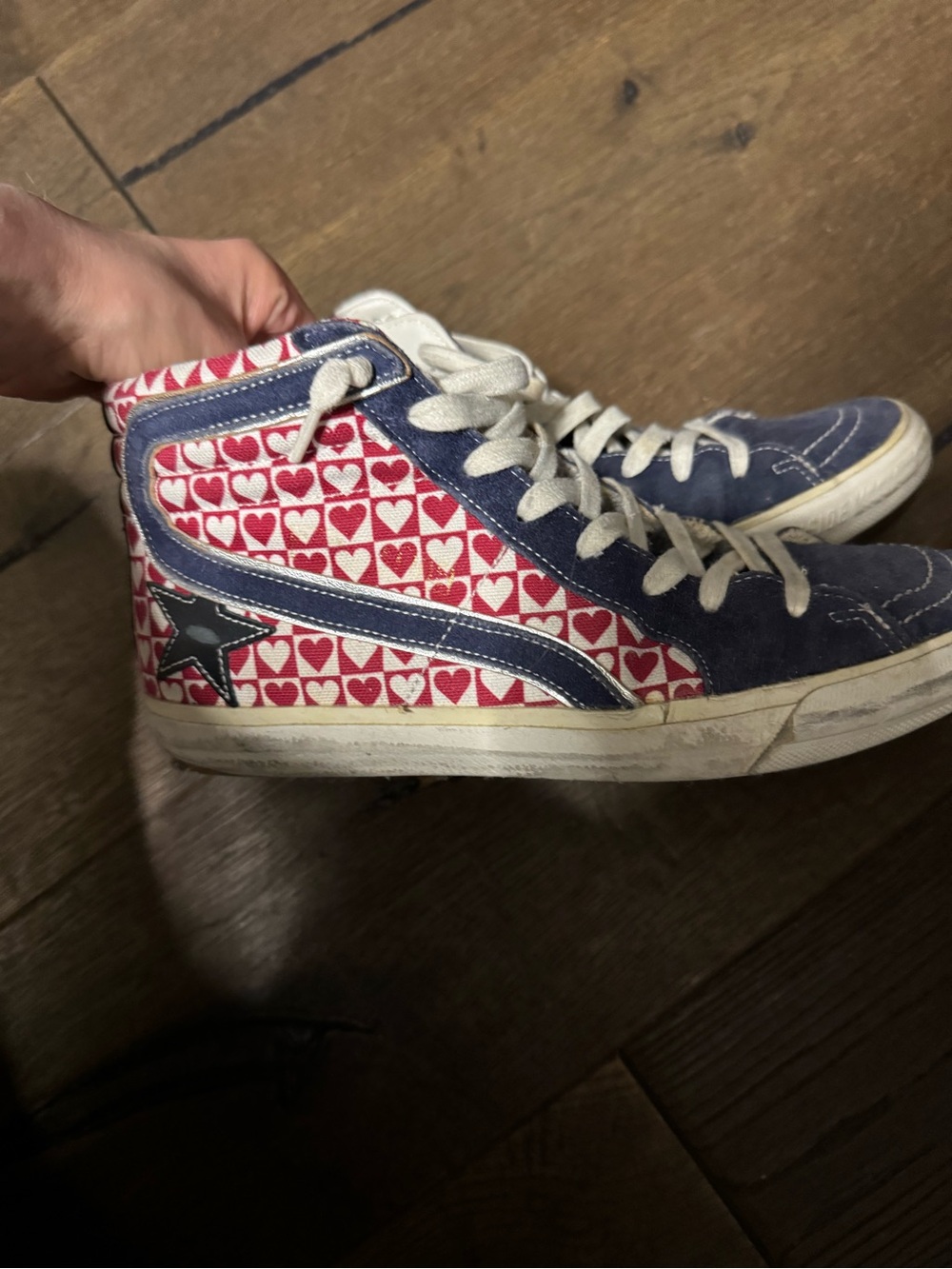 Rare golden goose High-Top Heart Pattern Sneakers - Blue and Red